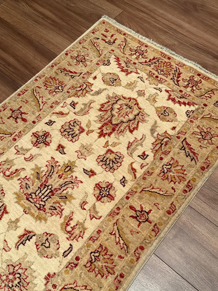 Uşak Original Handwoven Runner Rug, Cream Colored, Vegetable Dyed Wool, 0.78x206 cm (1.61 square meters) - 3x6 ft 