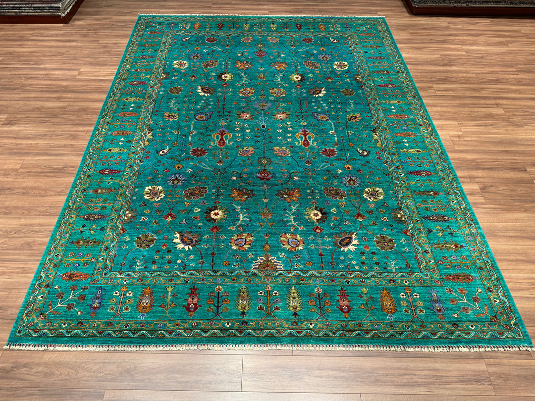 Sultani Binbirgece Orjinal El Dokuması Turkuaz Kök Boya Yün Halı 307x402 12.34 Metrekare - 10x14 ft