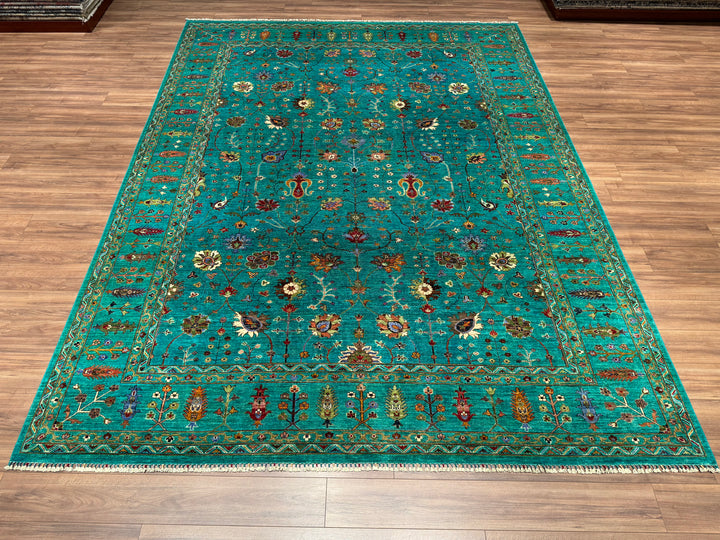 Sultani Binbirgece Orjinal El Dokuması Turkuaz Kök Boya Yün Halı 307x402 12.34 Metrekare - 10x14 ft