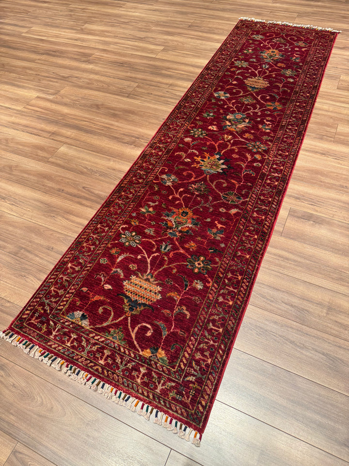 Sultani Binbirgece Yolluk Orijinal El Dokuması Kırmızı Kök Boya Yün Halı 0.84x308 2.59 Metrekare - 3x10 ft