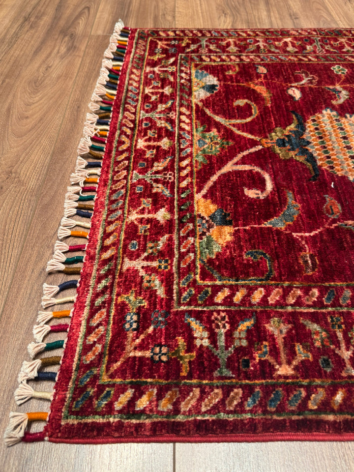 Sultani Binbirgece Yolluk Orijinal El Dokuması Kırmızı Kök Boya Yün Halı 0.84x308 2.59 Metrekare - 3x10 ft