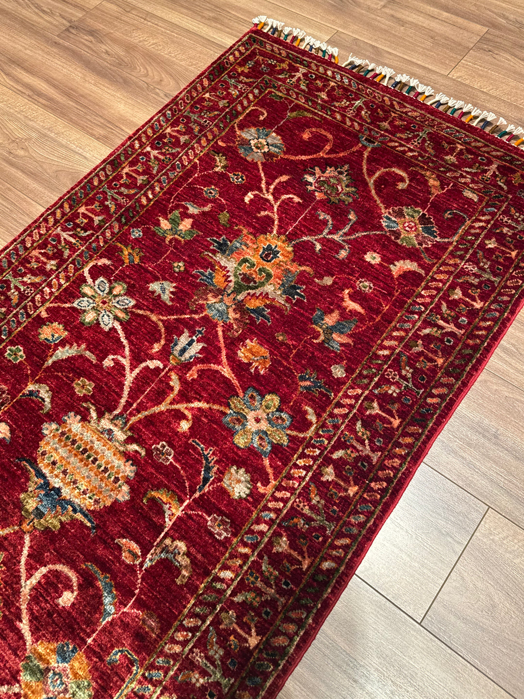 Sultani Binbirgece Yolluk Orijinal El Dokuması Kırmızı Kök Boya Yün Halı 0.84x308 2.59 Metrekare - 3x10 ft