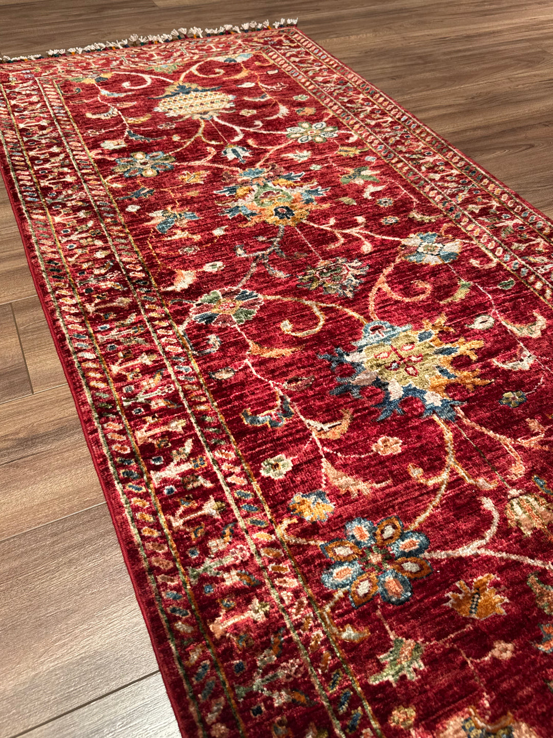 Sultani Binbirgece Yolluk Orijinal El Dokuması Kırmızı Kök Boya Yün Halı 0.84x308 2.59 Metrekare - 3x10 ft