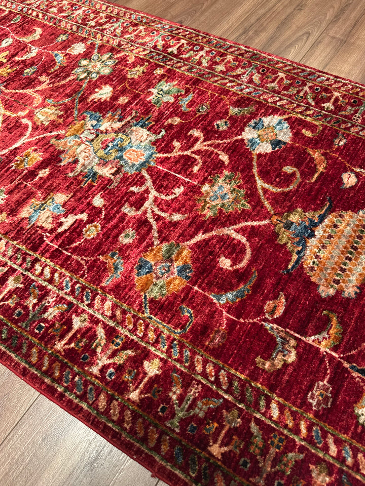 Sultani Binbirgece Yolluk Orijinal El Dokuması Kırmızı Kök Boya Yün Halı 0.84x308 2.59 Metrekare - 3x10 ft