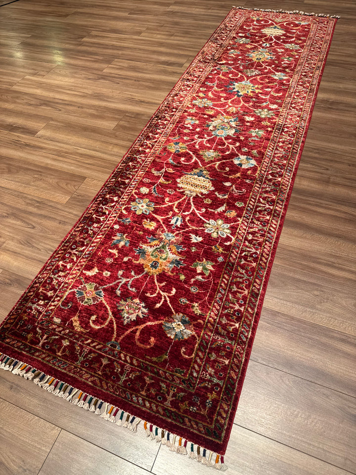 Sultani Binbirgece Yolluk Orijinal El Dokuması Kırmızı Kök Boya Yün Halı 0.84x308 2.59 Metrekare - 3x10 ft