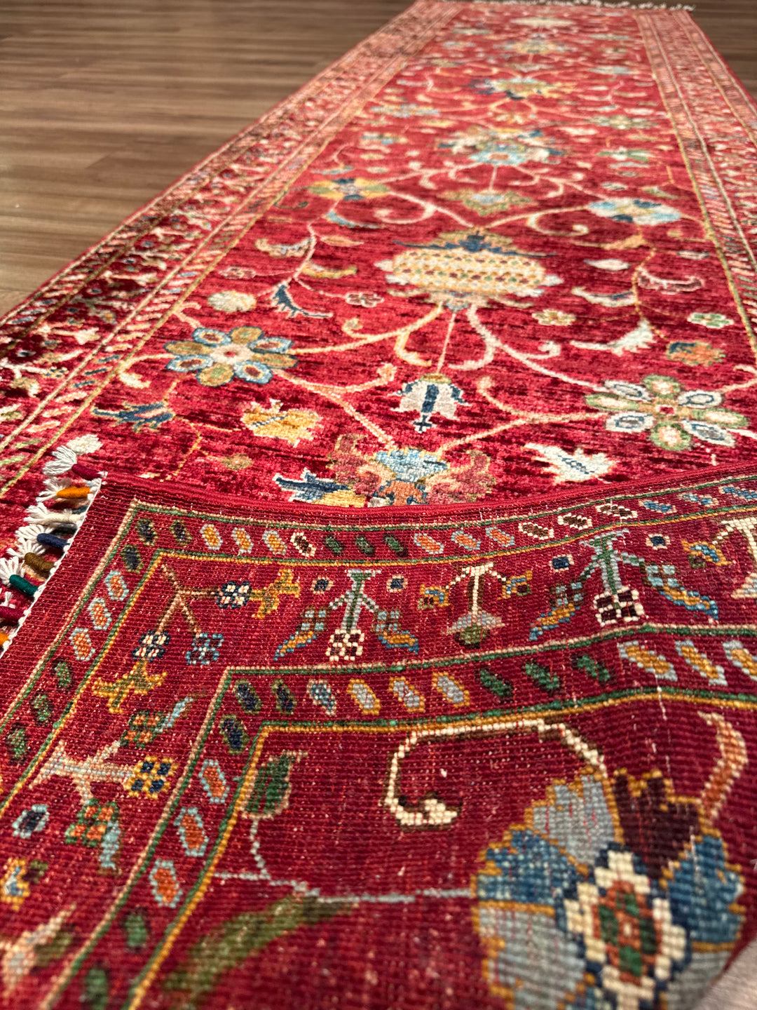 Sultani Binbirgece Yolluk Orijinal El Dokuması Kırmızı Kök Boya Yün Halı 0.84x308 2.59 Metrekare - 3x10 ft