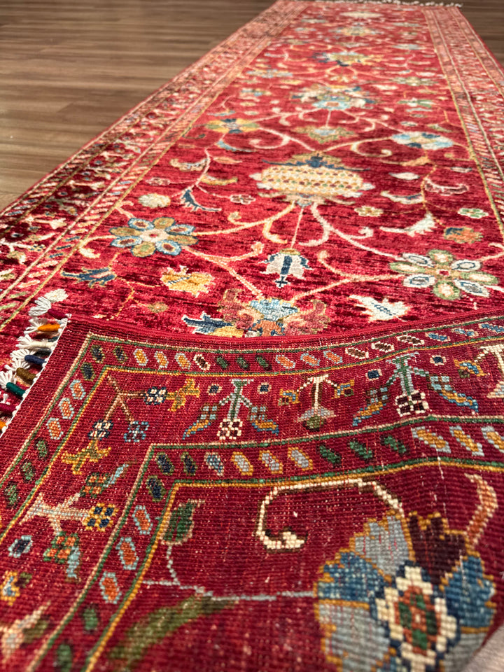 Sultani Binbirgece Yolluk Orijinal El Dokuması Kırmızı Kök Boya Yün Halı 0.84x308 2.59 Metrekare - 3x10 ft