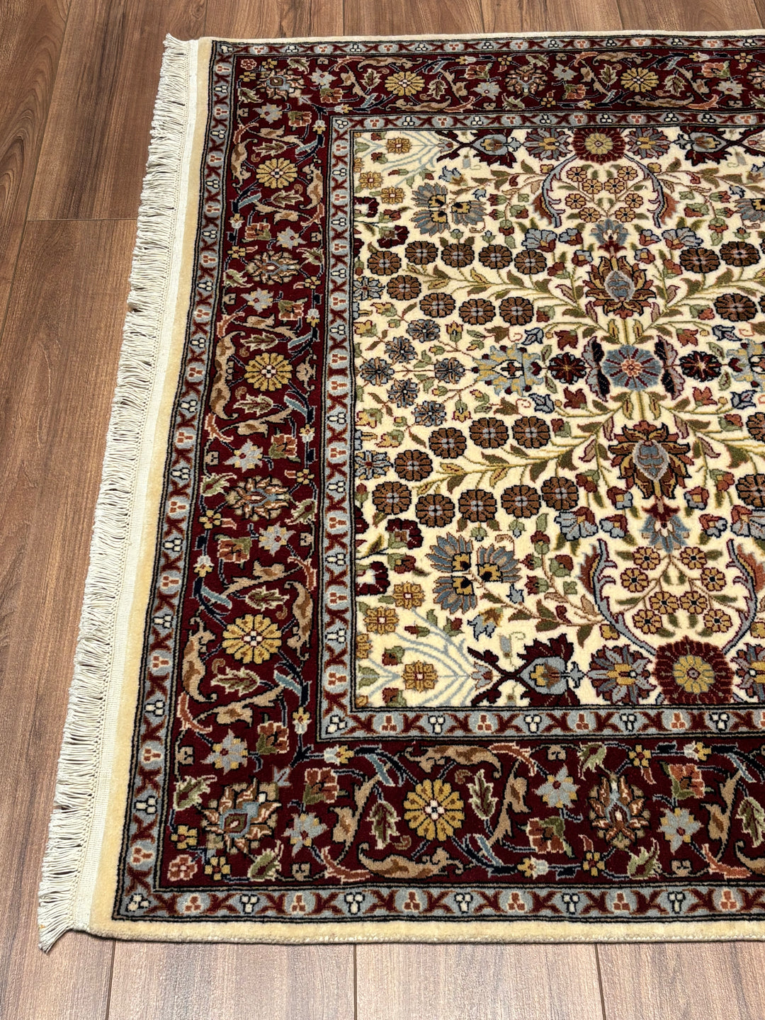 Hereke Seven Mountains Flower Original Handwoven Red Cream Wool Rug 125x182 cm (2.23 square meters) - 4x6 ft 