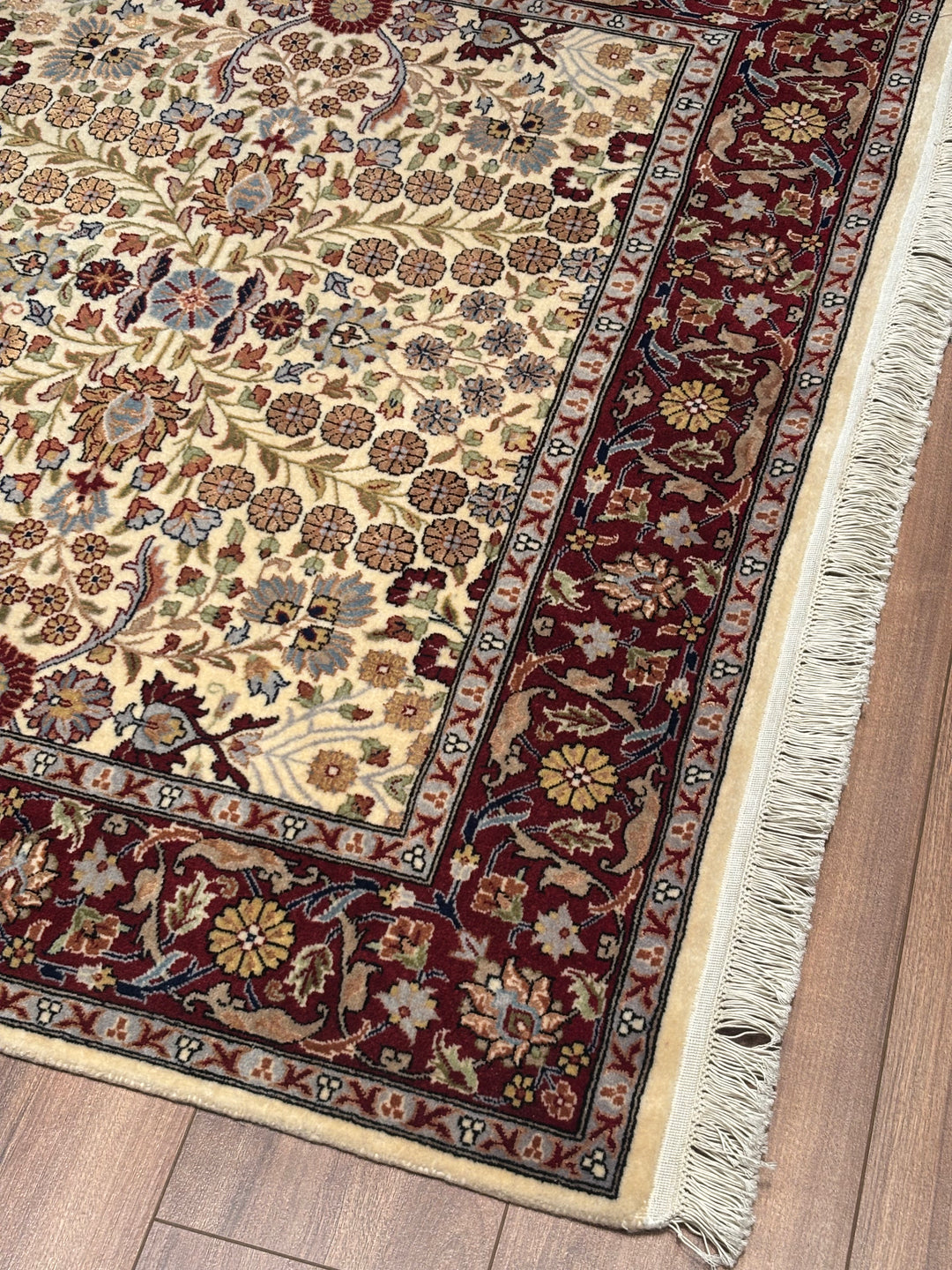 Hereke Seven Mountains Flower Original Handwoven Red Cream Wool Rug 125x182 cm (2.23 square meters) - 4x6 ft 