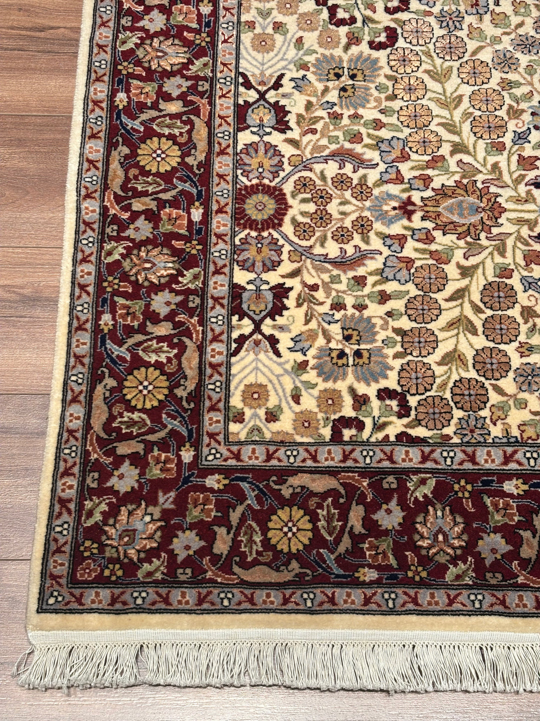Hereke Seven Mountains Flower Original Handwoven Red Cream Wool Rug 125x182 cm (2.23 square meters) - 4x6 ft 