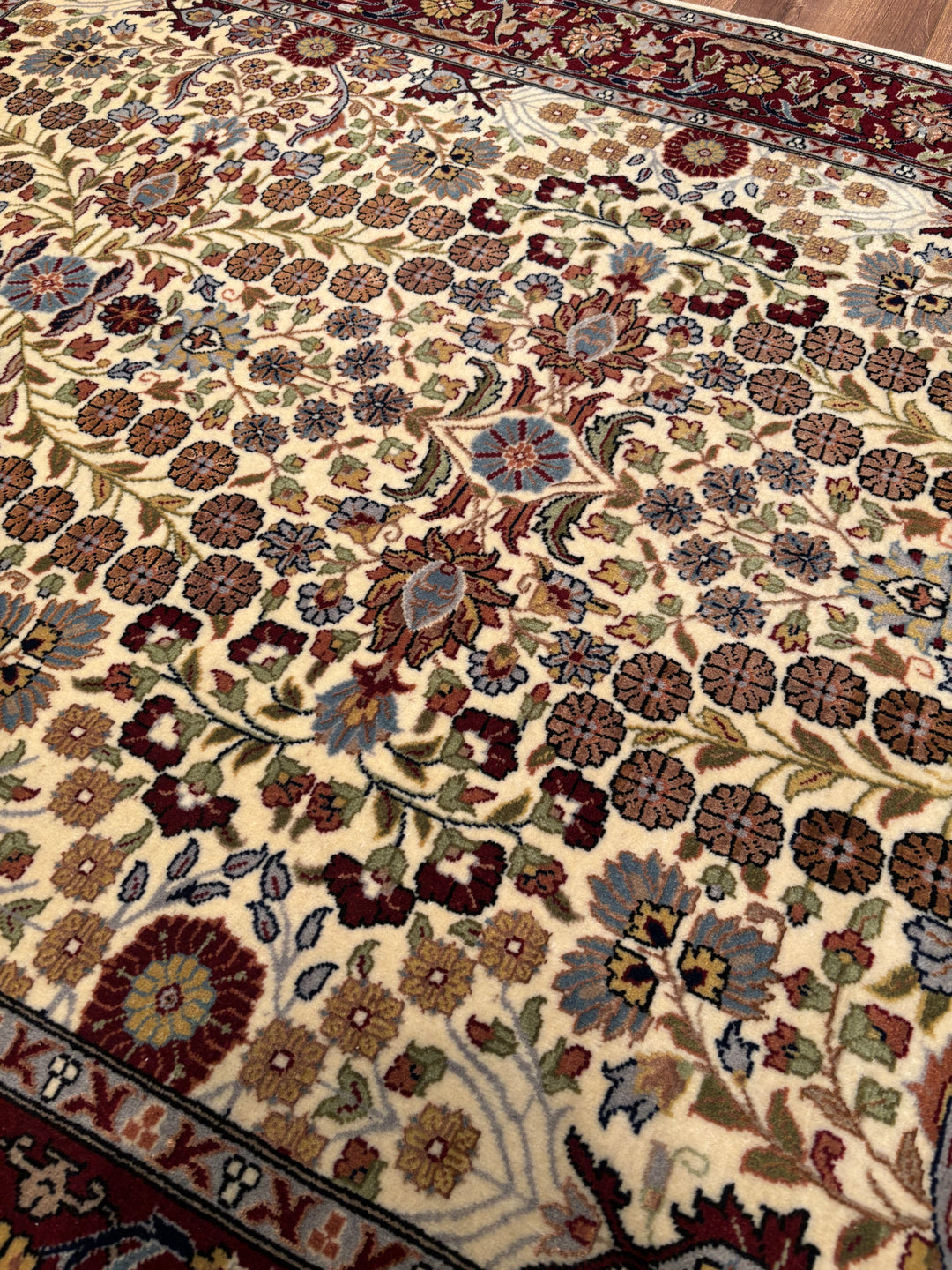 Hereke Seven Mountains Flower Original Handwoven Red Cream Wool Rug 125x182 cm (2.23 square meters) - 4x6 ft 