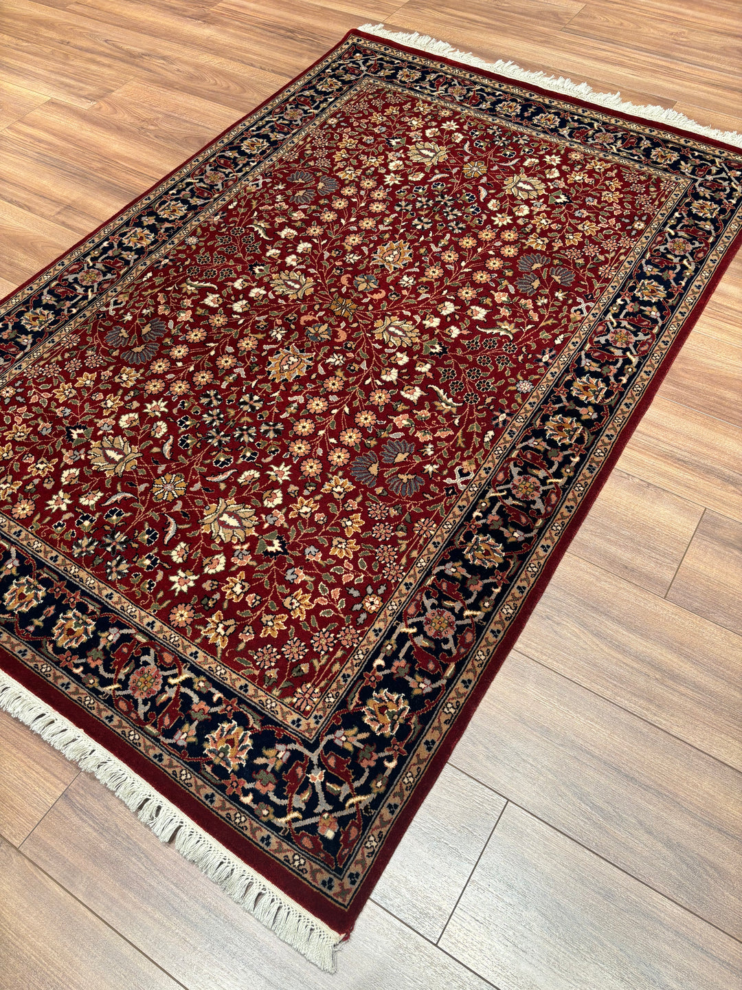 Hereke Seven Mountains Flower Original Handwoven Red and Navy Wool Rug 124x185 cm (2.29 square meters) - 4x6 ft 