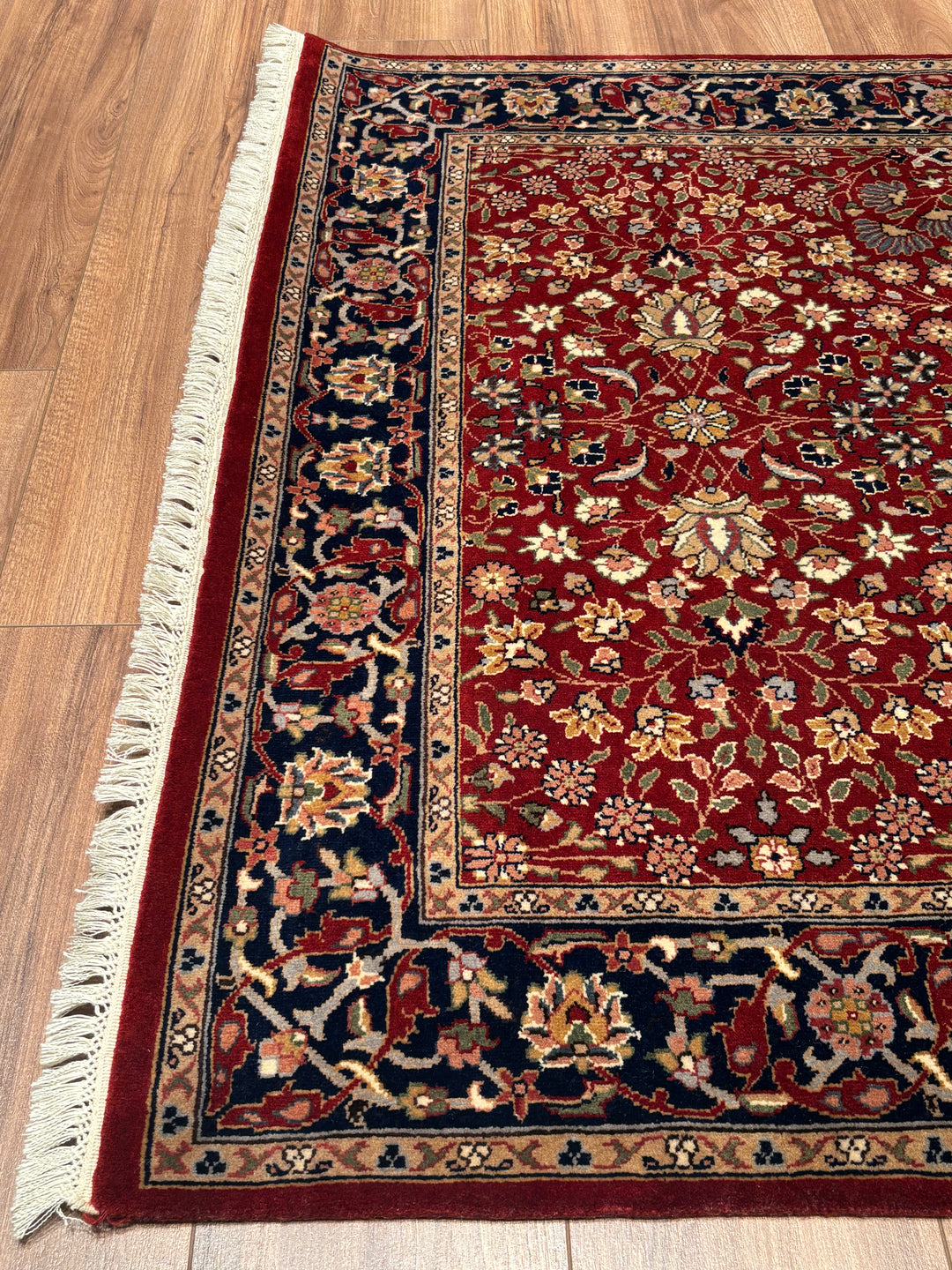 Hereke Seven Mountains Flower Original Handwoven Red and Navy Wool Rug 124x185 cm (2.29 square meters) - 4x6 ft 