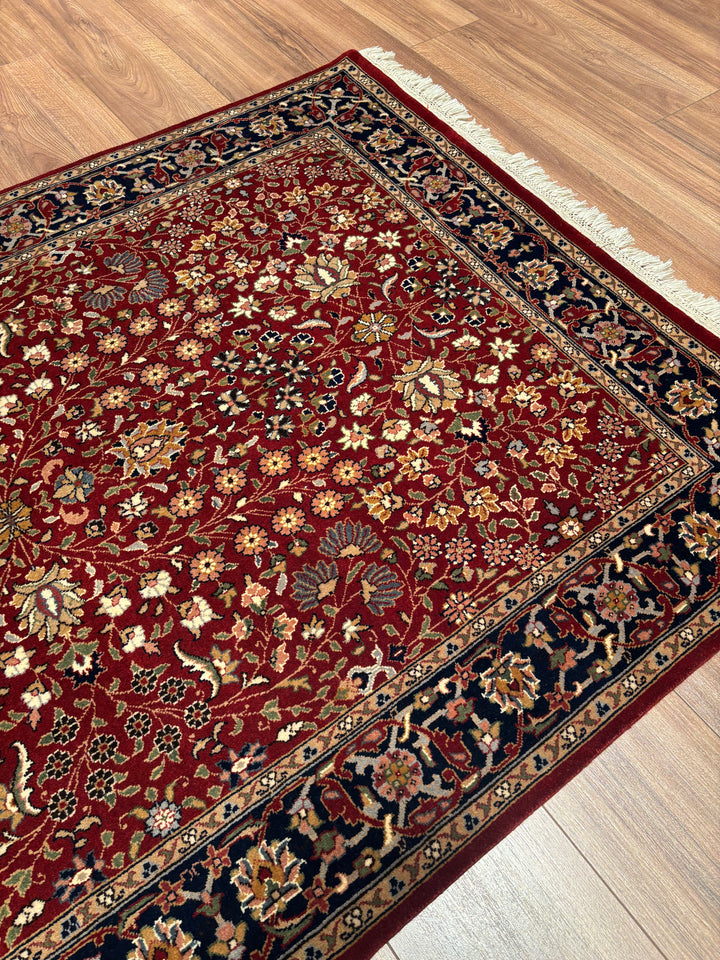 Hereke Seven Mountains Flower Original Handwoven Red and Navy Wool Rug 124x185 cm (2.29 square meters) - 4x6 ft 