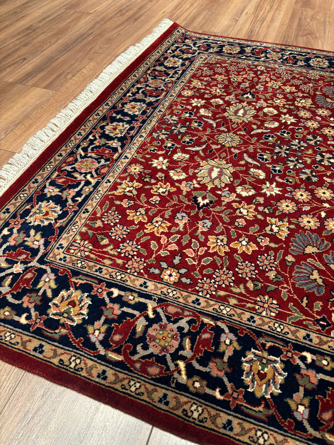 Hereke Seven Mountains Flower Original Handwoven Red and Navy Wool Rug 124x185 cm (2.29 square meters) - 4x6 ft 