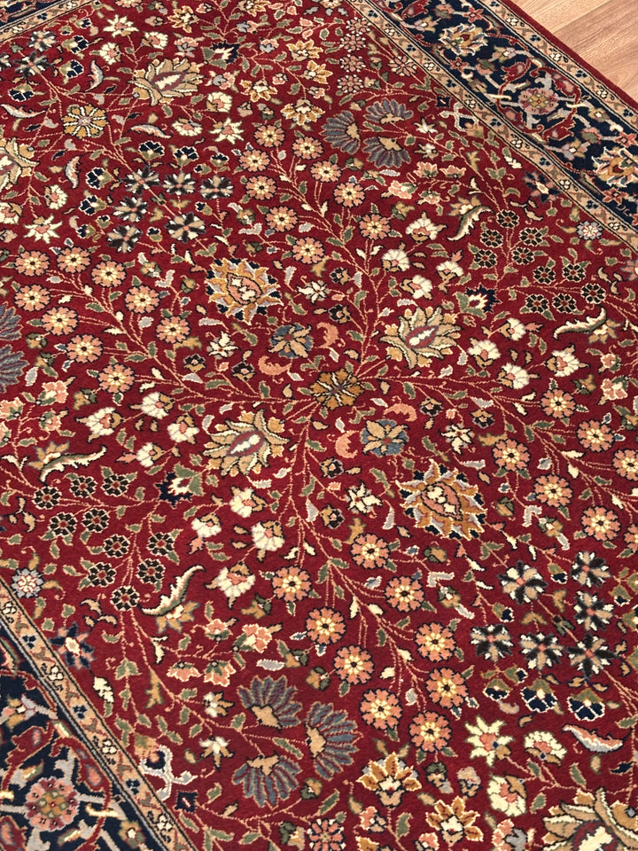 Hereke Seven Mountains Flower Original Handwoven Red and Navy Wool Rug 124x185 cm (2.29 square meters) - 4x6 ft 