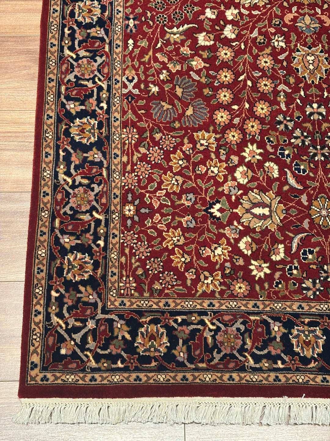 Hereke Seven Mountains Flower Original Handwoven Red and Navy Wool Rug 124x185 cm (2.29 square meters) - 4x6 ft 