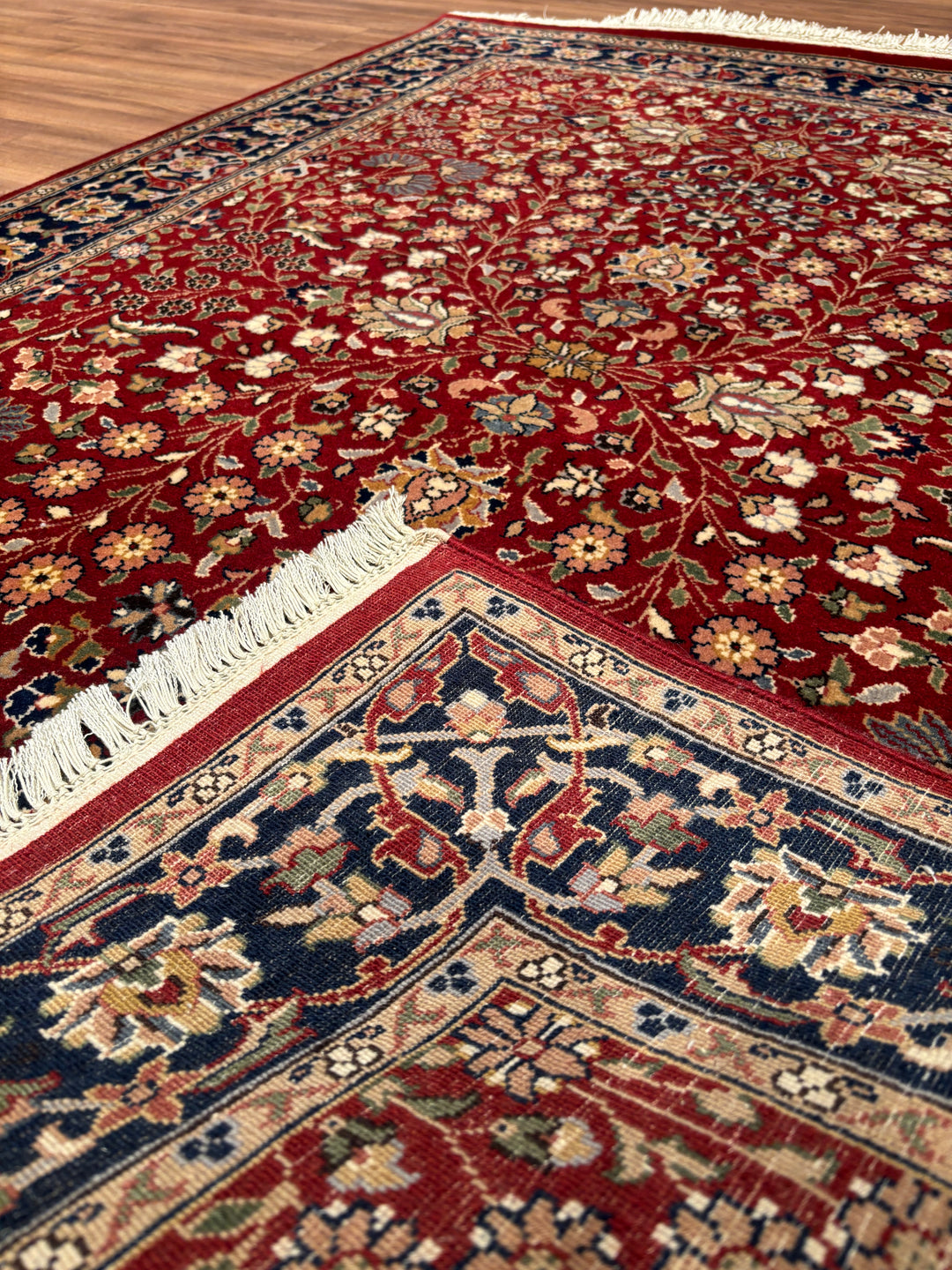 Hereke Seven Mountains Flower Original Handwoven Red and Navy Wool Rug 124x185 cm (2.29 square meters) - 4x6 ft 