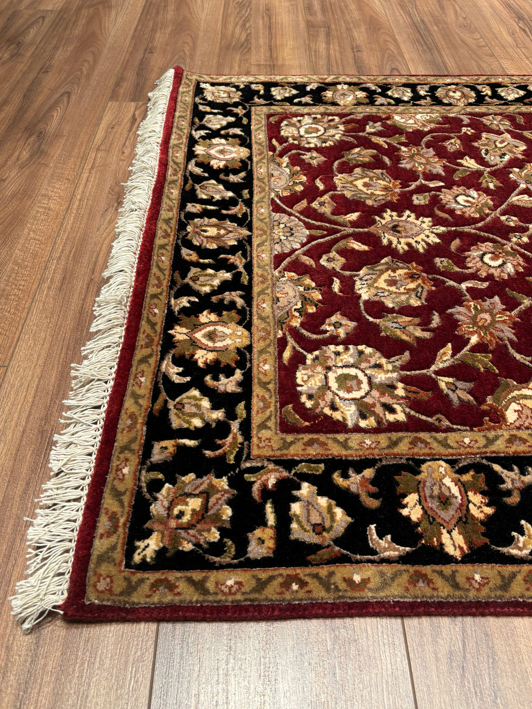 Indian Servant Original Handwoven Black Red Wool Bamboo Runner 101x400 cm (4.04 square meters) - 4x13 ft 