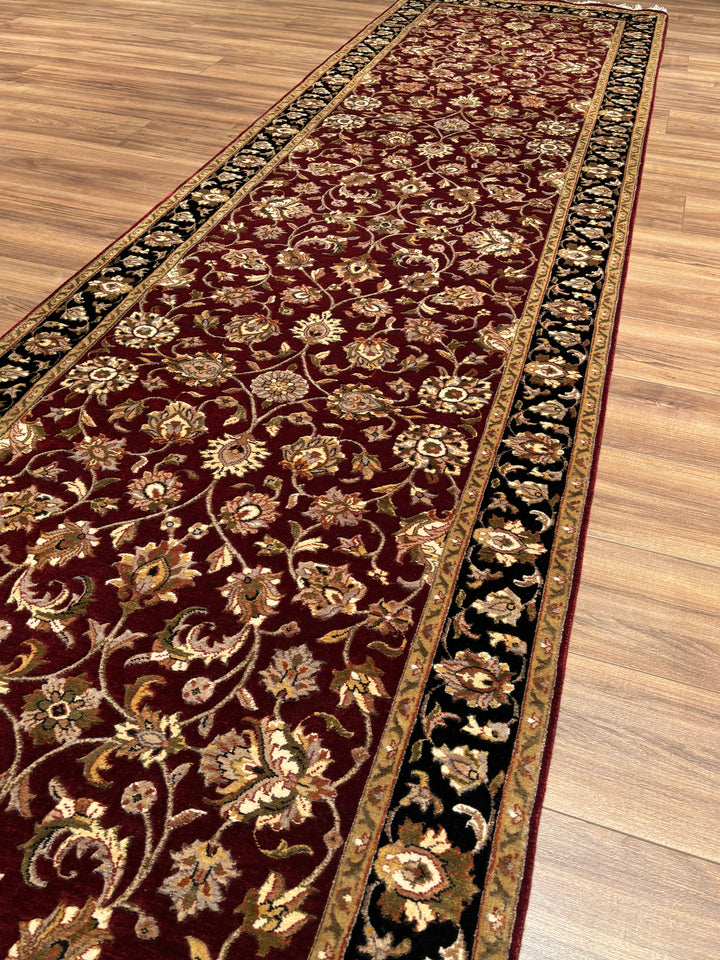 Indian Servant Original Handwoven Black Red Wool Bamboo Runner 101x400 cm (4.04 square meters) - 4x13 ft 