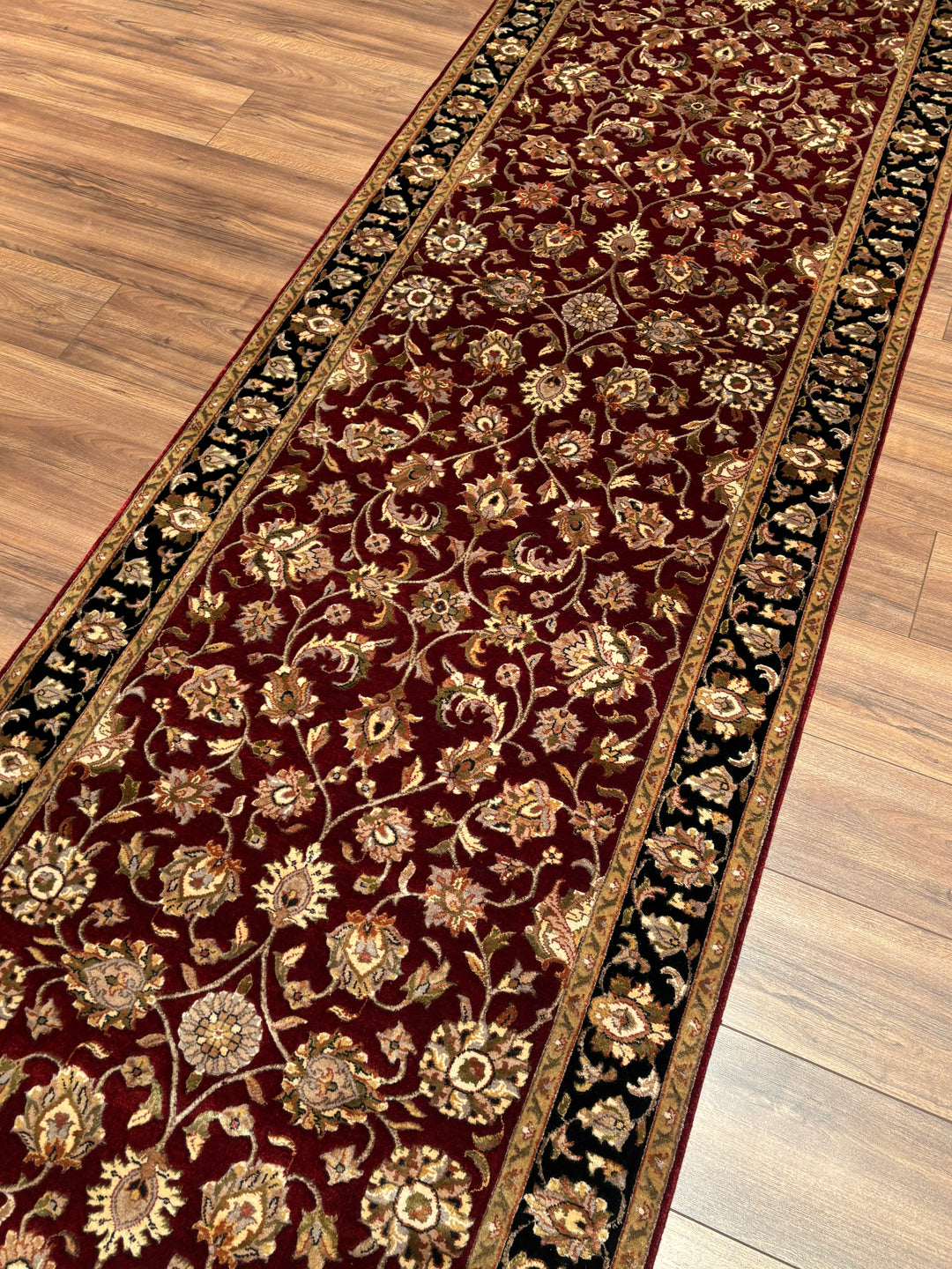 Indian Servant Original Handwoven Black Red Wool Bamboo Runner 101x400 cm (4.04 square meters) - 4x13 ft 