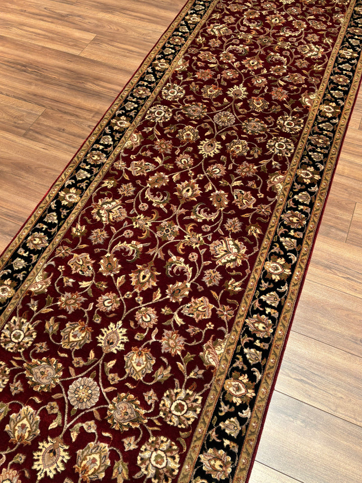 Indian Servant Original Handwoven Black Red Wool Bamboo Runner 101x400 cm (4.04 square meters) - 4x13 ft 