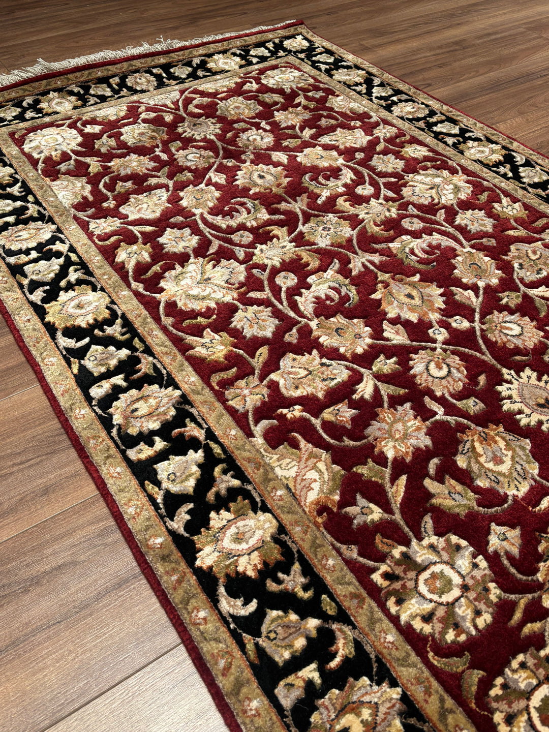 Indian Servant Original Handwoven Black Red Wool Bamboo Runner 101x400 cm (4.04 square meters) - 4x13 ft 