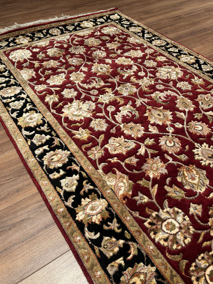 Indian Servant Original Handwoven Black Red Wool Bamboo Runner 101x400 cm (4.04 square meters) - 4x13 ft 