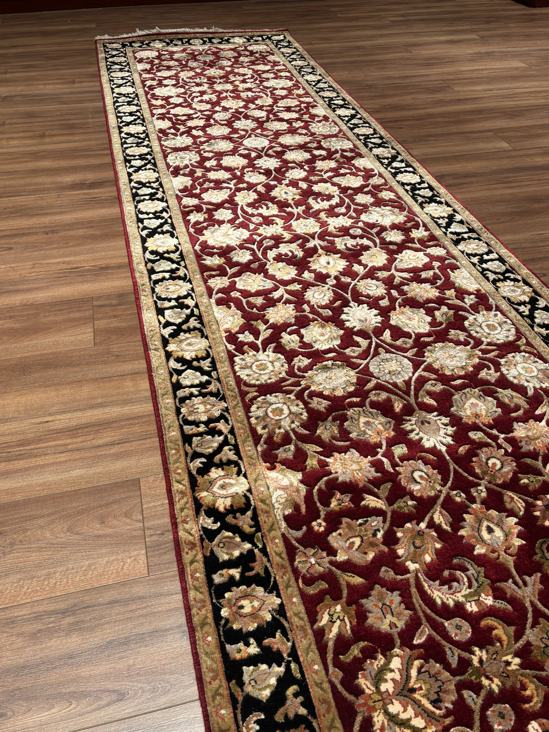 Indian Servant Original Handwoven Black Red Wool Bamboo Runner 101x400 cm (4.04 square meters) - 4x13 ft 