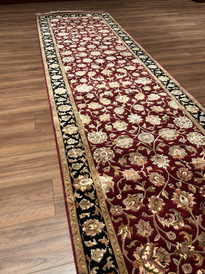 Indian Servant Original Handwoven Black Red Wool Bamboo Runner 101x400 cm (4.04 square meters) - 4x13 ft 