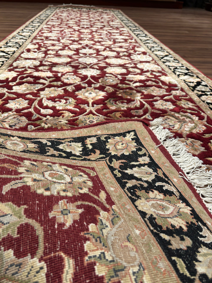 Indian Servant Original Handwoven Black Red Wool Bamboo Runner 101x400 cm (4.04 square meters) - 4x13 ft 