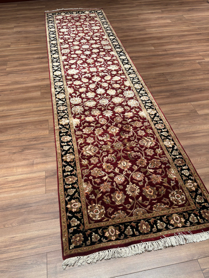 Indian Servant Original Handwoven Black Red Wool Bamboo Runner 101x400 cm (4.04 square meters) - 4x13 ft 