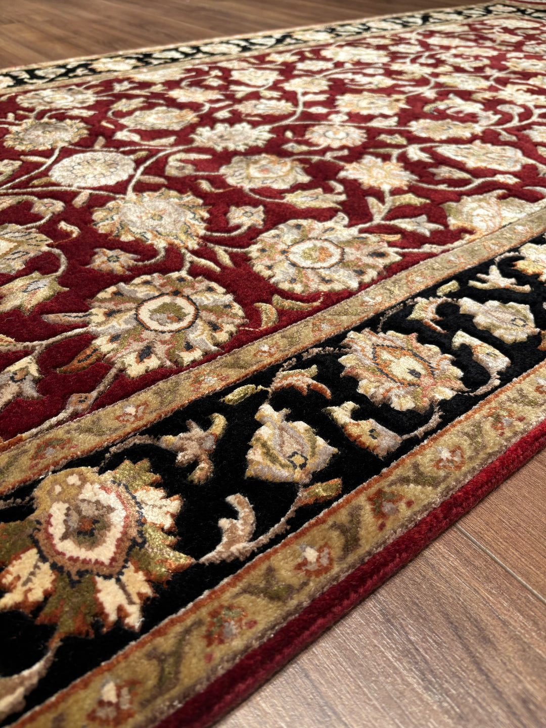 Indian Servant Original Handwoven Black Red Wool Bamboo Runner 101x400 cm (4.04 square meters) - 4x13 ft 