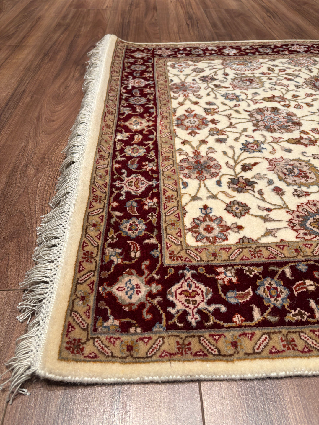 Hint Uşağı Orijinal El Dokuması Bej Kırmızı Yün Bambu Yolluk 103x301 3.10 Metrekare - 4x10 ft