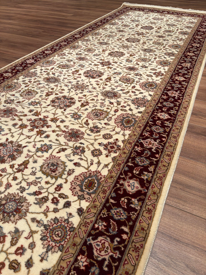 Hint Uşağı Orijinal El Dokuması Bej Kırmızı Yün Bambu Yolluk 103x301 3.10 Metrekare - 4x10 ft