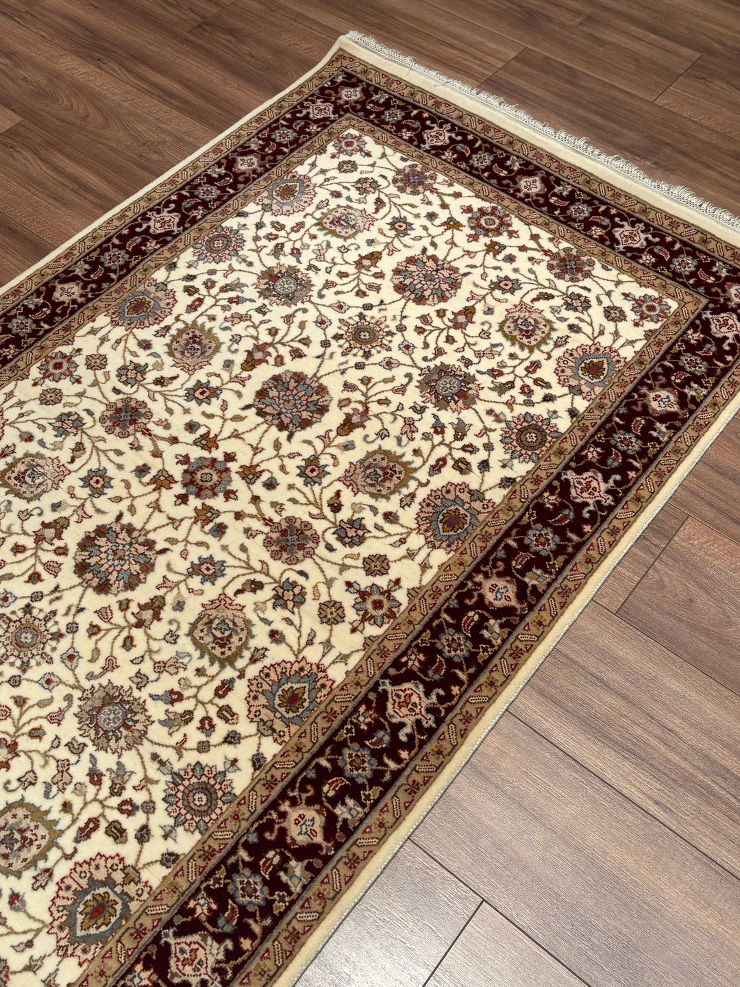 Hint Uşağı Orijinal El Dokuması Bej Kırmızı Yün Bambu Yolluk 103x301 3.10 Metrekare - 4x10 ft