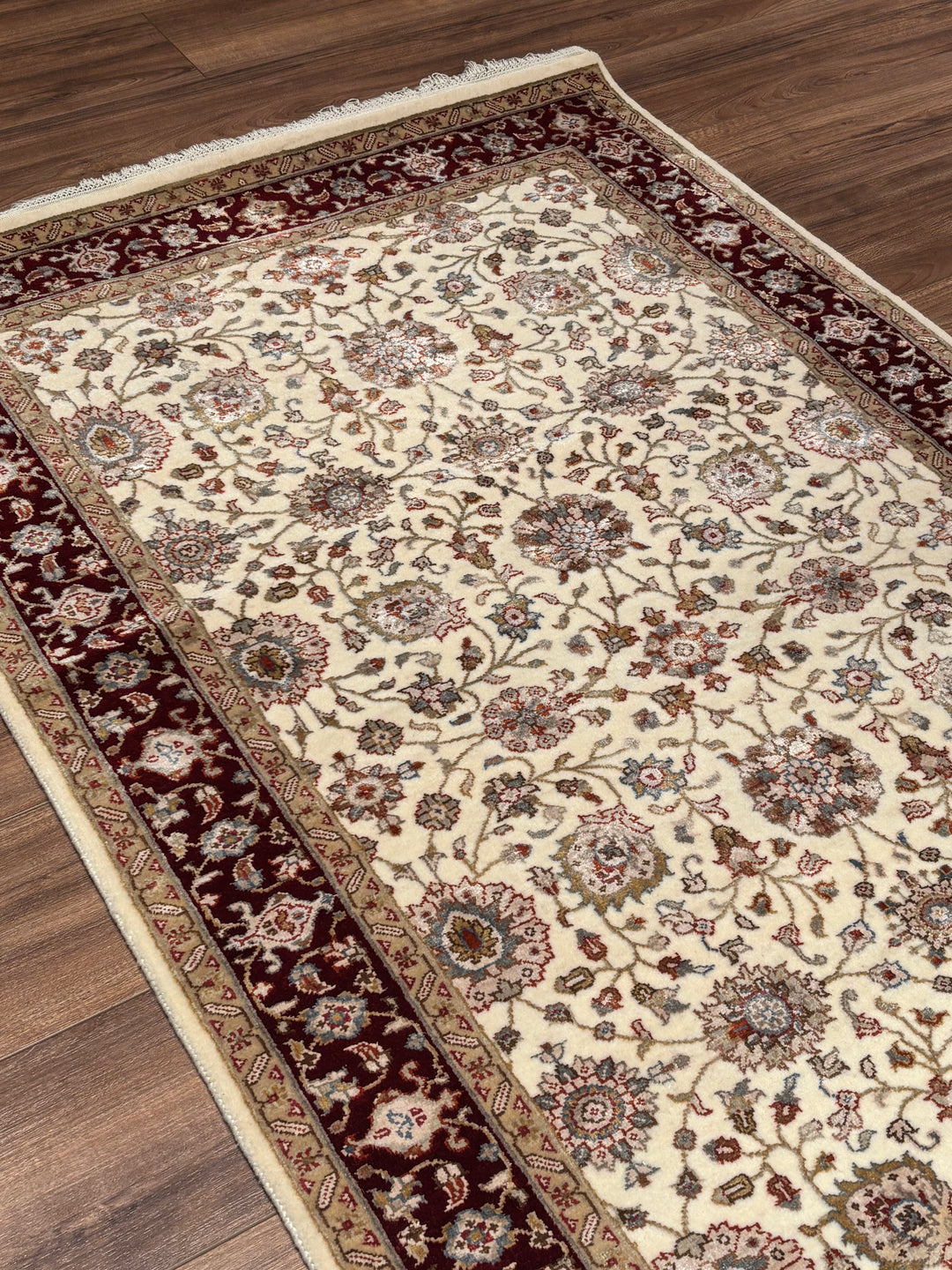 Hint Uşağı Orijinal El Dokuması Bej Kırmızı Yün Bambu Yolluk 103x301 3.10 Metrekare - 4x10 ft