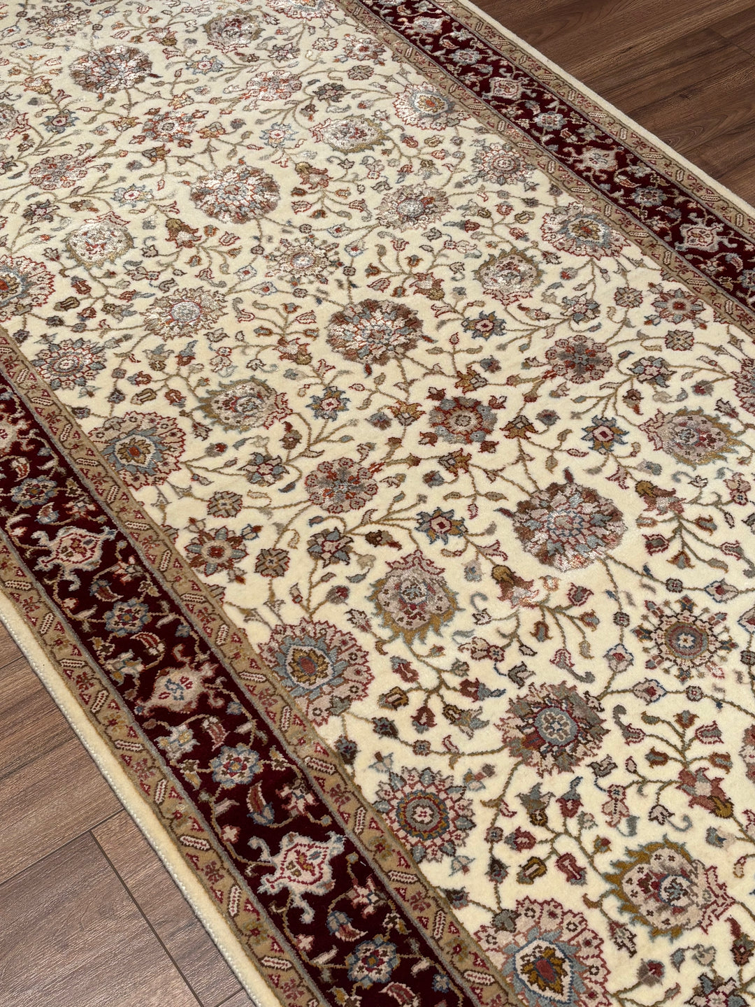 Hint Uşağı Orijinal El Dokuması Bej Kırmızı Yün Bambu Yolluk 103x301 3.10 Metrekare - 4x10 ft