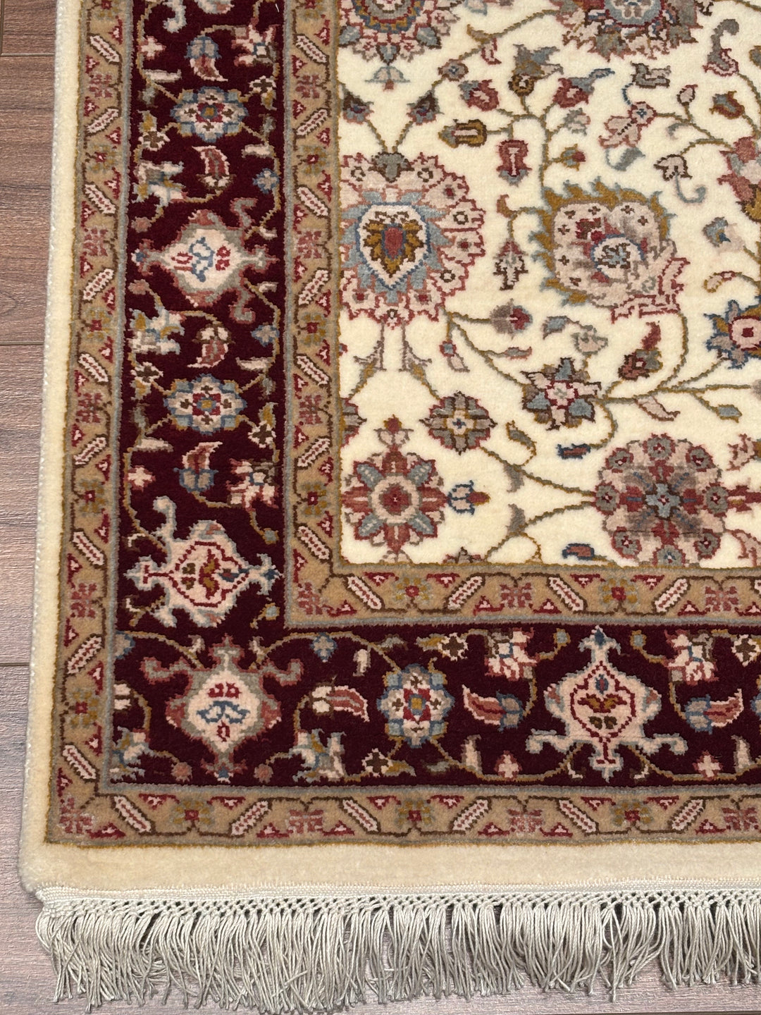 Hint Uşağı Orijinal El Dokuması Bej Kırmızı Yün Bambu Yolluk 103x301 3.10 Metrekare - 4x10 ft