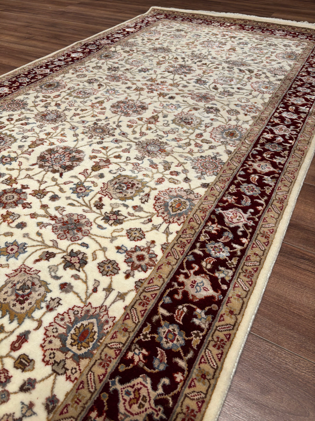 Hint Uşağı Orijinal El Dokuması Bej Kırmızı Yün Bambu Yolluk 103x301 3.10 Metrekare - 4x10 ft