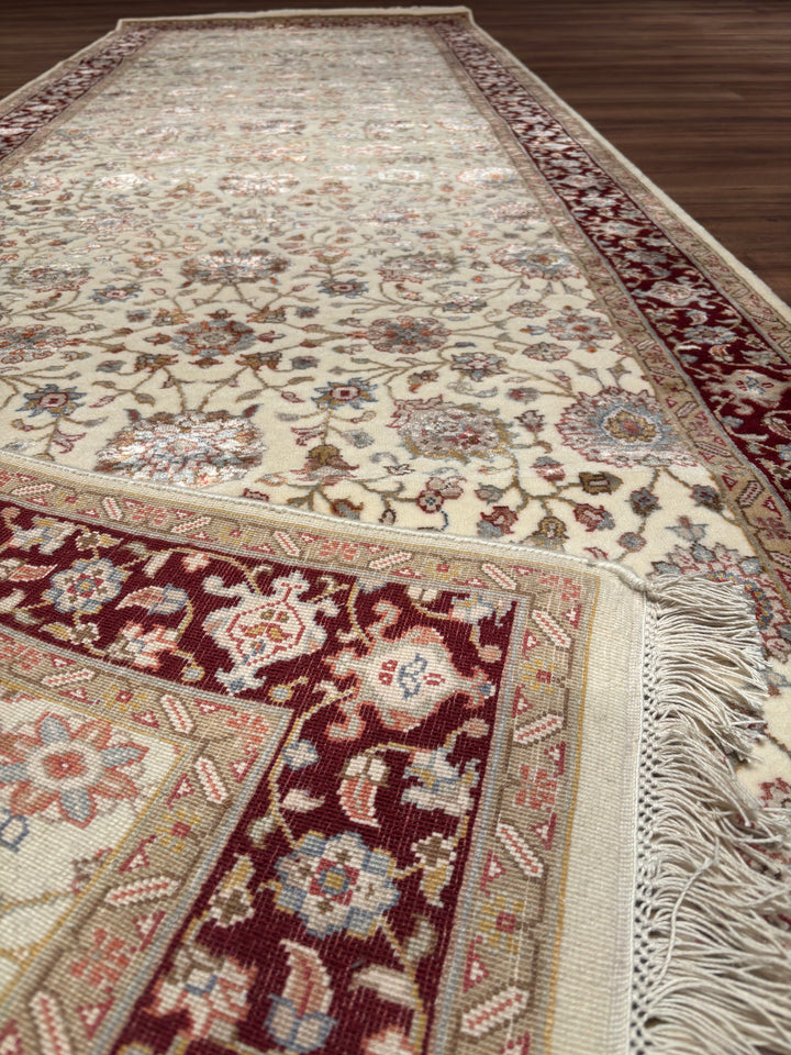 Hint Uşağı Orijinal El Dokuması Bej Kırmızı Yün Bambu Yolluk 103x301 3.10 Metrekare - 4x10 ft