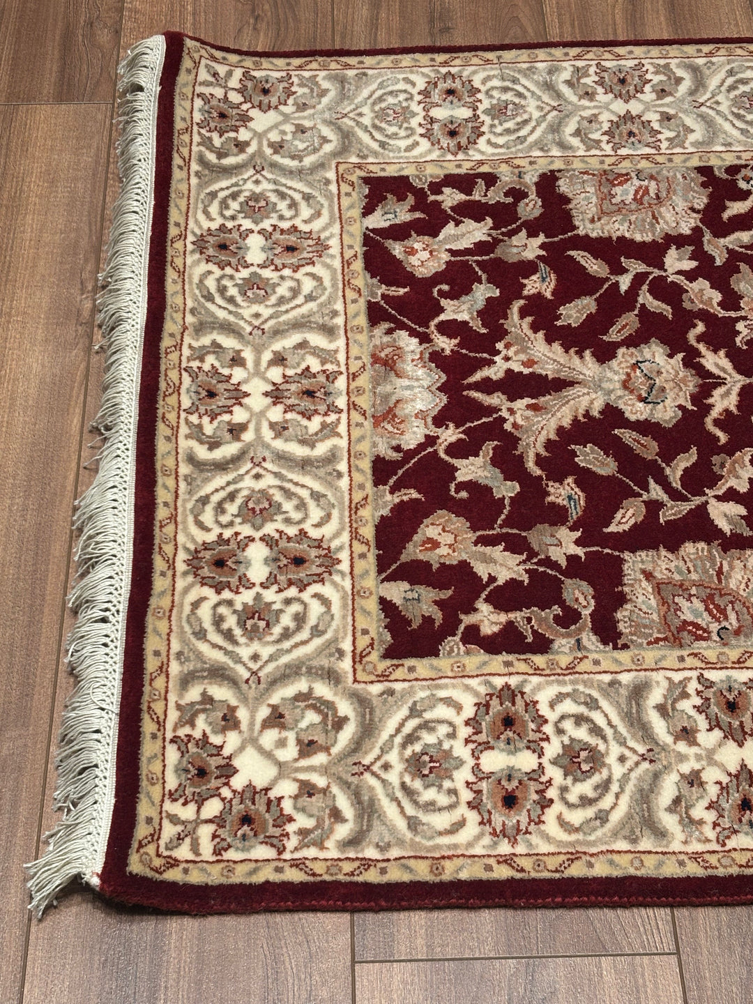 Indian Servant Original Handwoven Beige Red Wool Bamboo Runner 0.83x304 2.52 Square Meters - 3x10 ft 