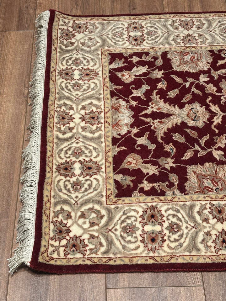 Indian Servant Original Handwoven Beige Red Wool Bamboo Runner 0.83x304 2.52 Square Meters - 3x10 ft 