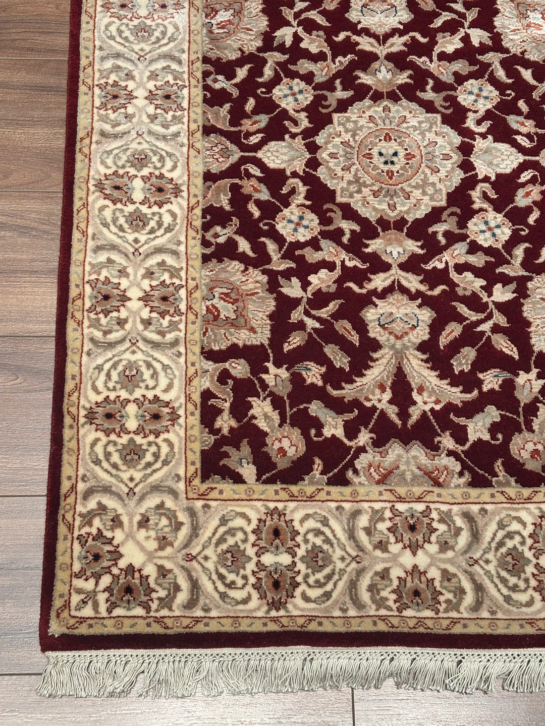 Indian Servant Original Handwoven Beige Red Wool Bamboo Runner 0.83x304 2.52 Square Meters - 3x10 ft 