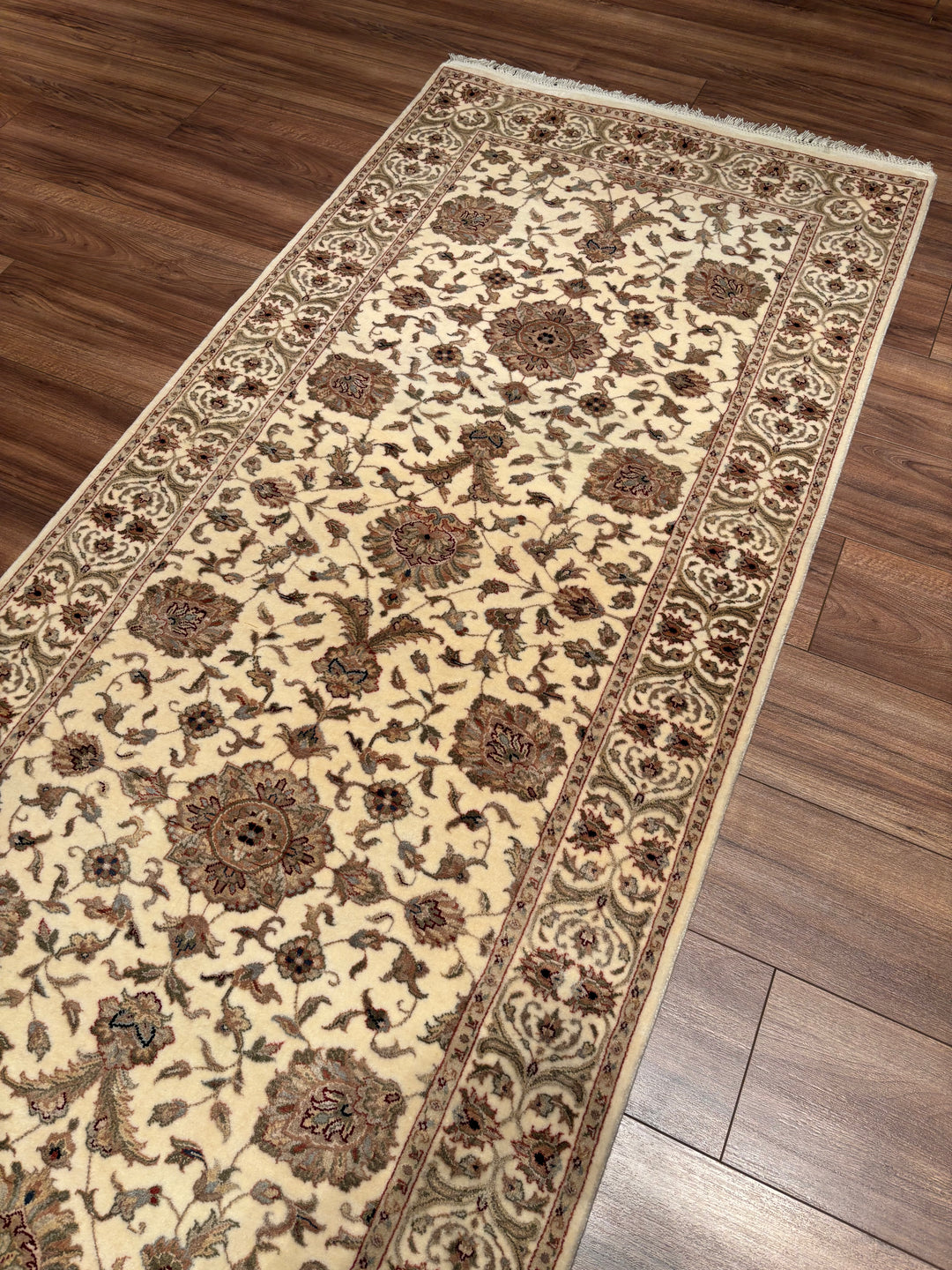 Indian Servant Original Handwoven Beige Wool Bamboo Runner 0.95x300 2.85 Square Meters - 4x10 ft 