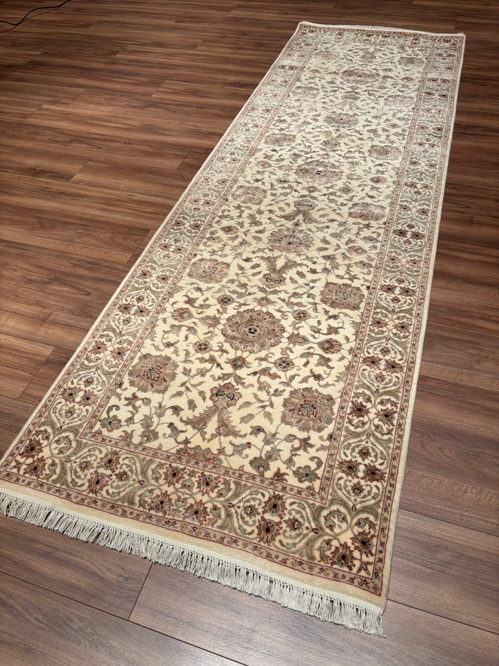 Indian Servant Original Handwoven Beige Wool Bamboo Runner 0.95x300 2.85 Square Meters - 4x10 ft 