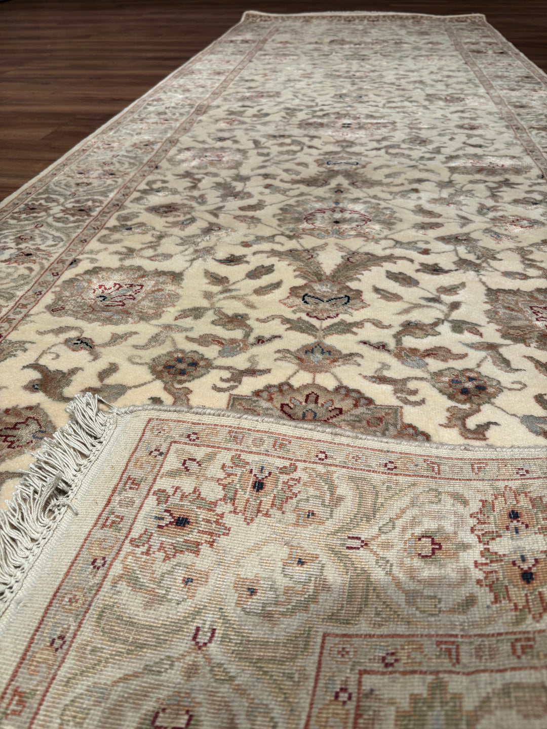 Indian Servant Original Handwoven Beige Wool Bamboo Runner 0.95x300 2.85 Square Meters - 4x10 ft 