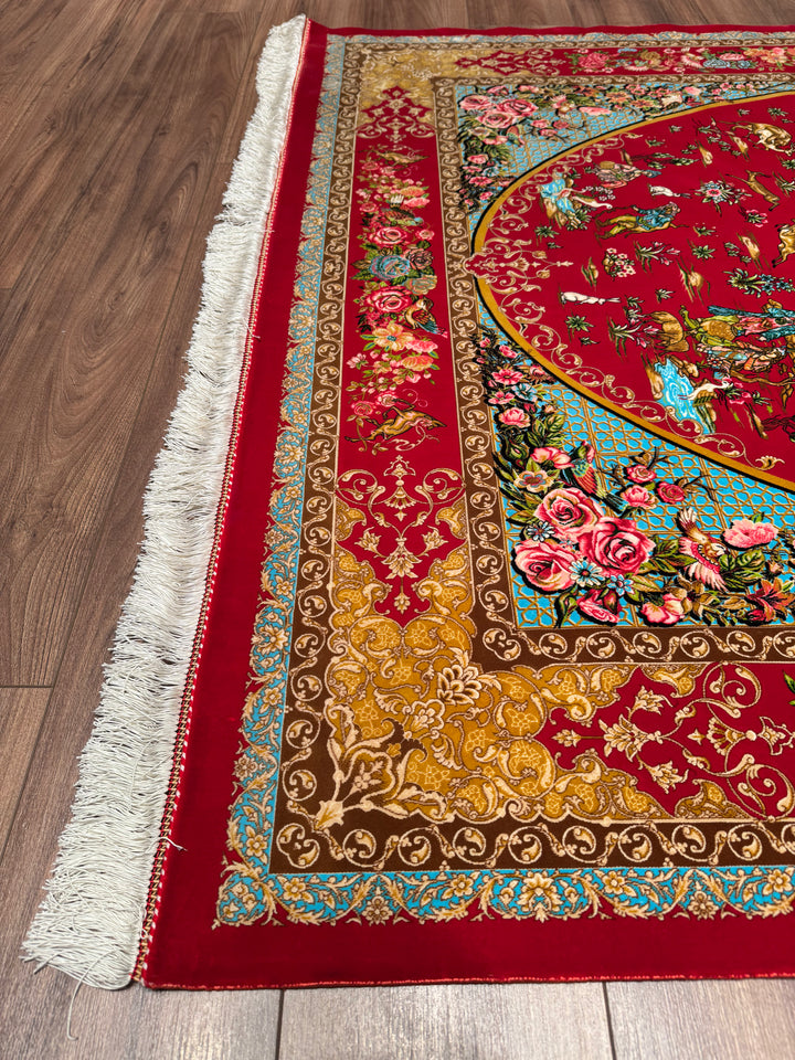 Iranian Hunting Scene Red Modal Silk Rug 150x225 cm (3.38 square meters) - 5x7 ft