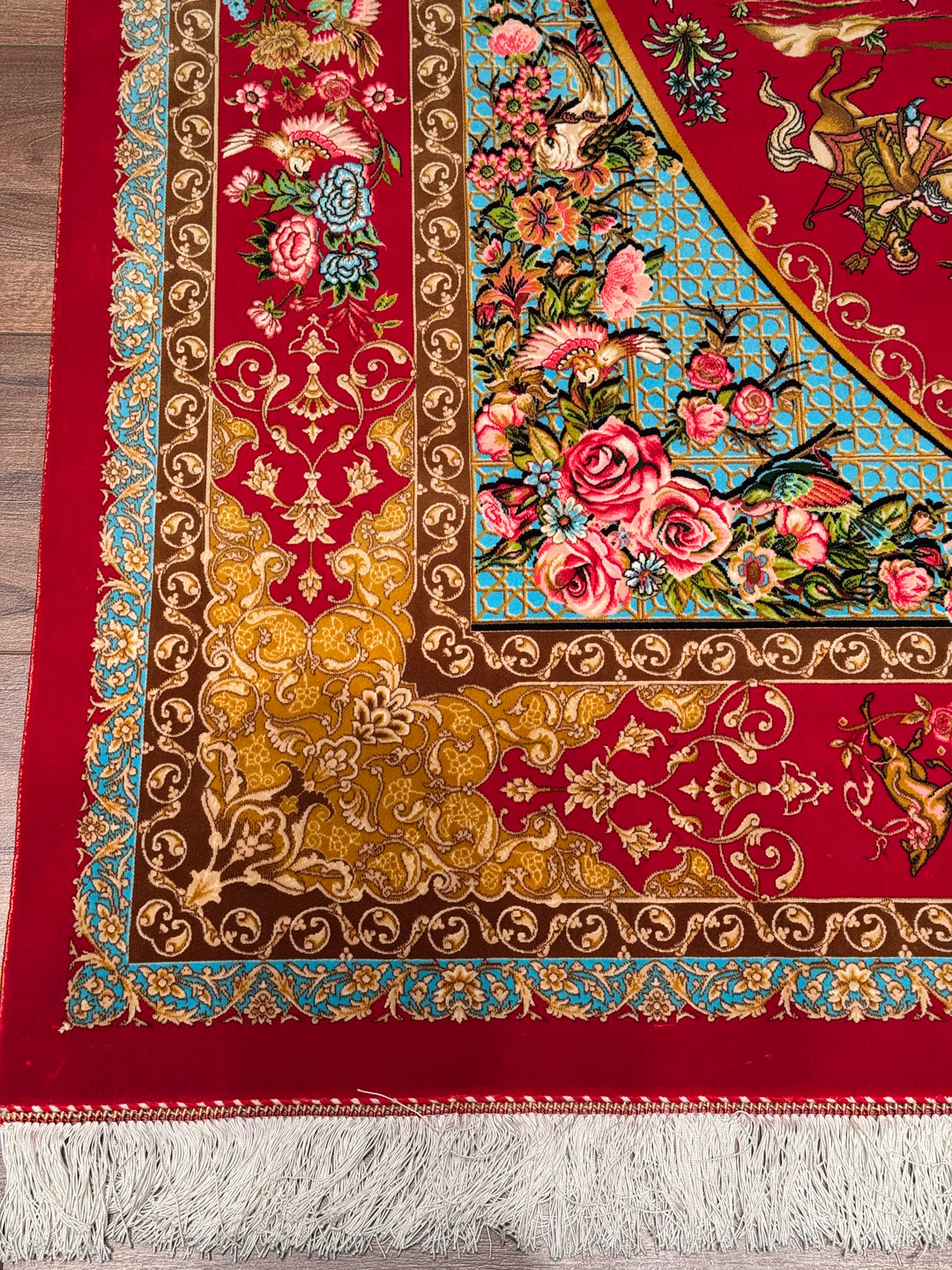 Iranian Hunting Scene Red Modal Silk Rug 150x225 cm (3.38 square meters) - 5x7 ft