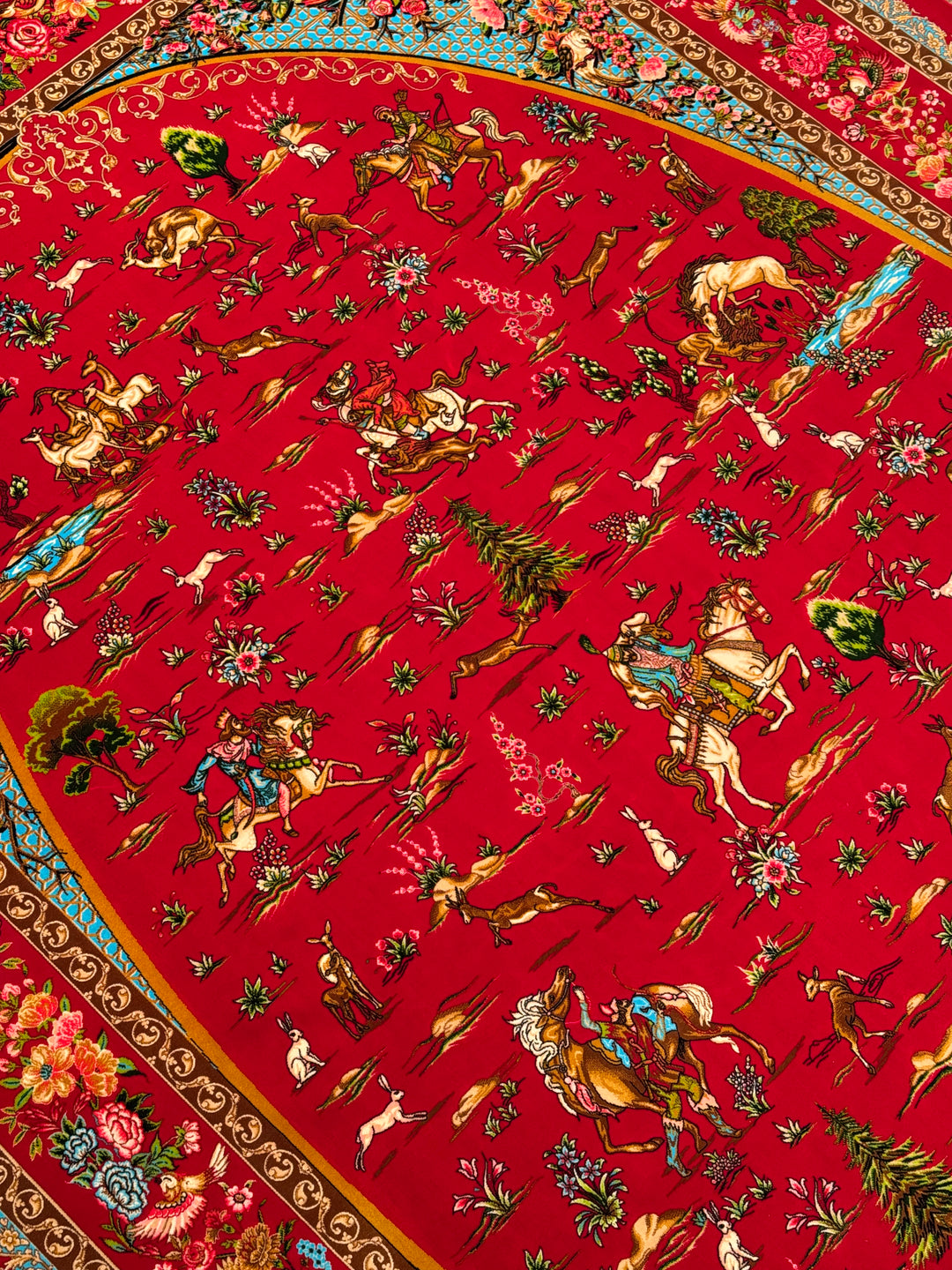 Iranian Hunting Scene Red Modal Silk Rug 150x225 cm (3.38 square meters) - 5x7 ft